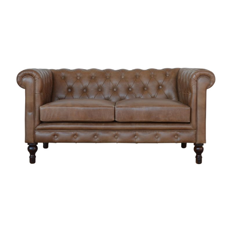 Artisan Brown Leather Double Seater Chesterfield Sofa - 2MH furniture 