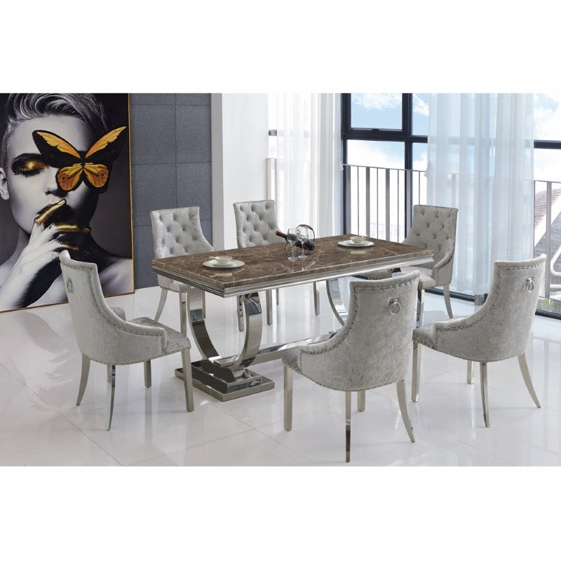 Heartland Langa Marble Dining Table with Stainless Steel Base - 2MH furniture 