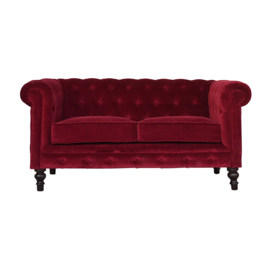 Artisan Wine Red Velvet Chesterfield Sofa - 2MH furniture 